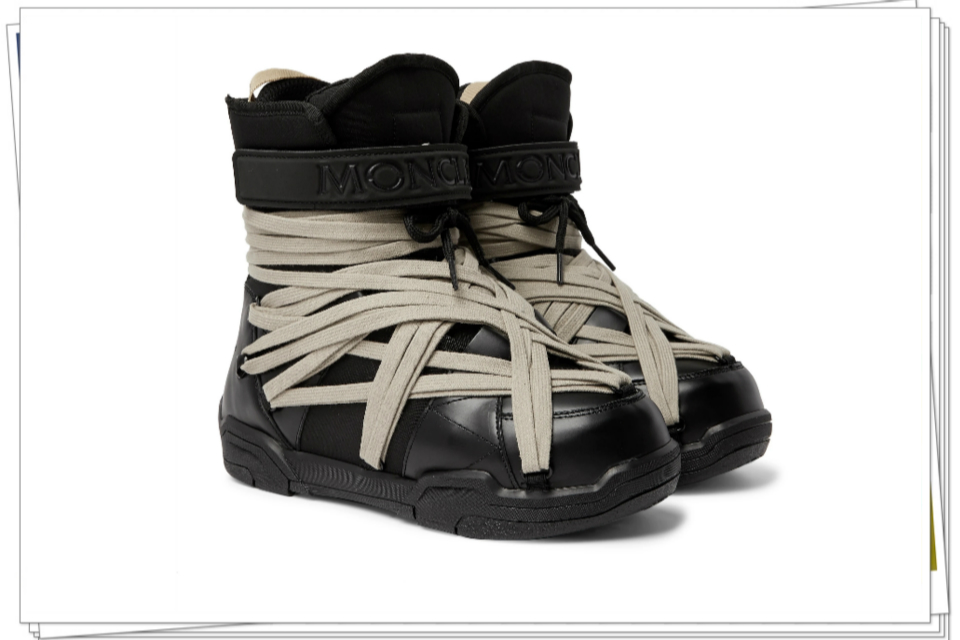 Moncler Amber Canvas-Trimmed Leather Snow Boots