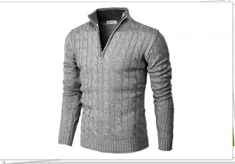 H2H Men’s Casual Slim Fit Pullover Sweaters Long Sleeve Knitted Fabric Zip Up Mock Neck Polo Sweater